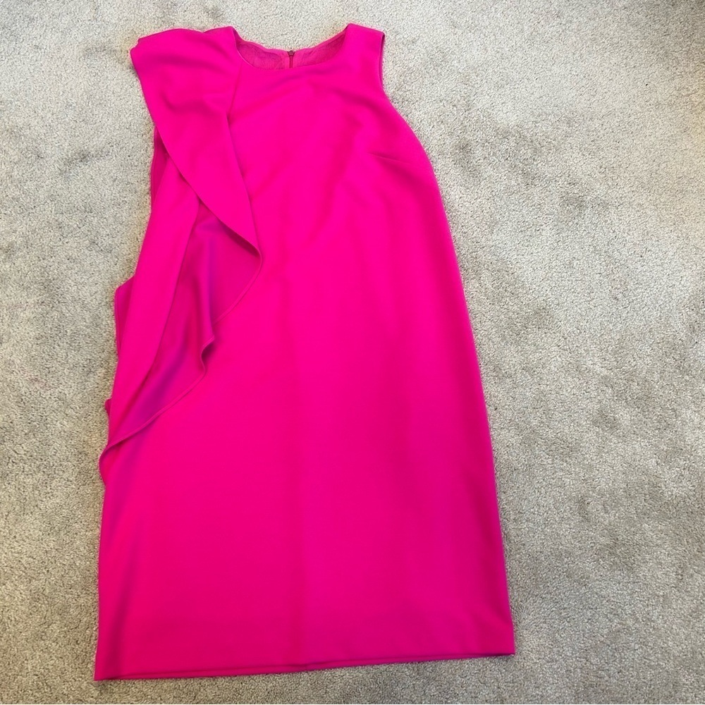 JOSEPH Ribkoff hot neon pink vertical side ruffle dress Sz 8 NWOT - Picture 6 of 12